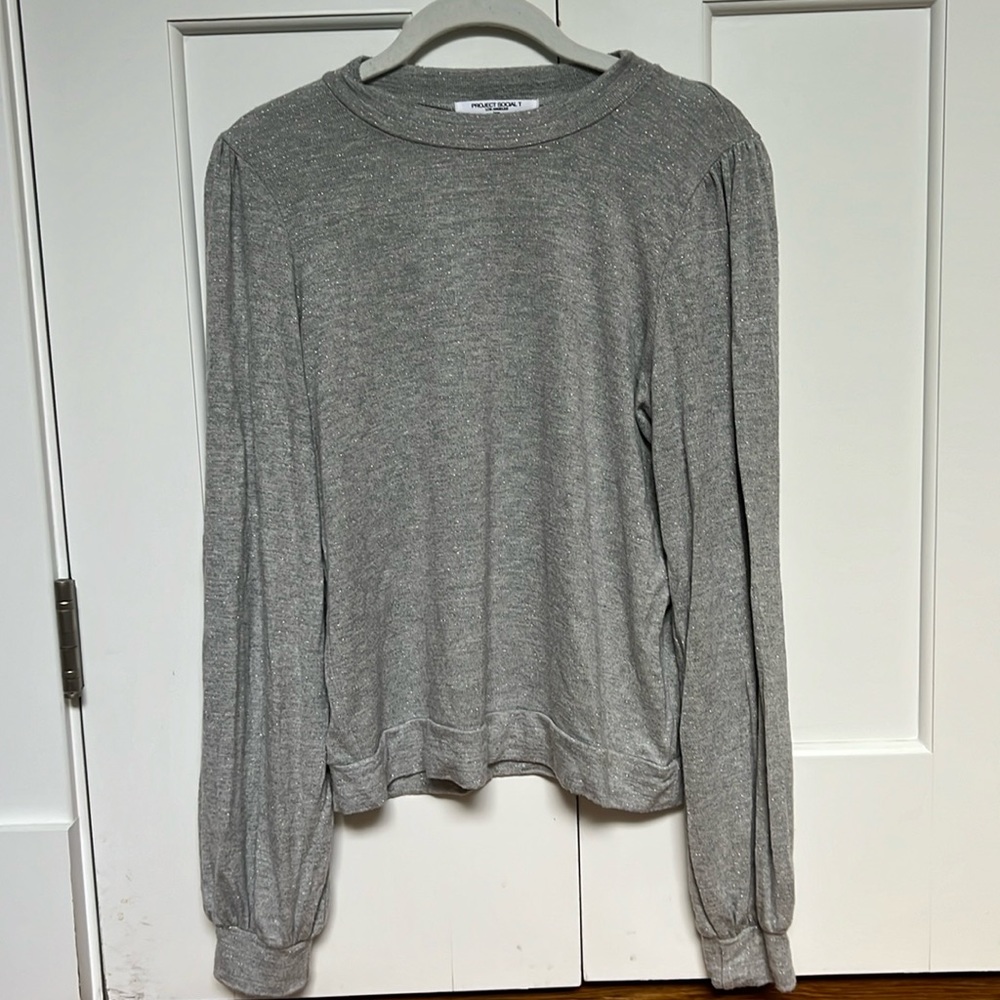 Project Social T Braxton Lurex Sparkle Knit Puff Sleeve Sweater